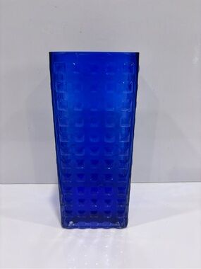 Mid-century cobalt blue textured art glass vase 10”